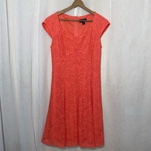 Liz Claiborne orange sleeve less dress thin crochet  lined hidden zipper in back